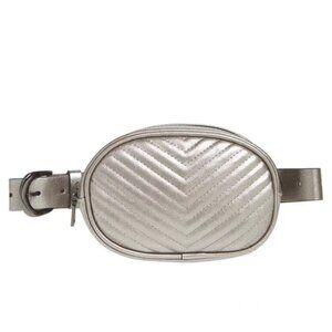 Steven Madden Metallic Pewter Chevron Quilted Mini Belt Bag
